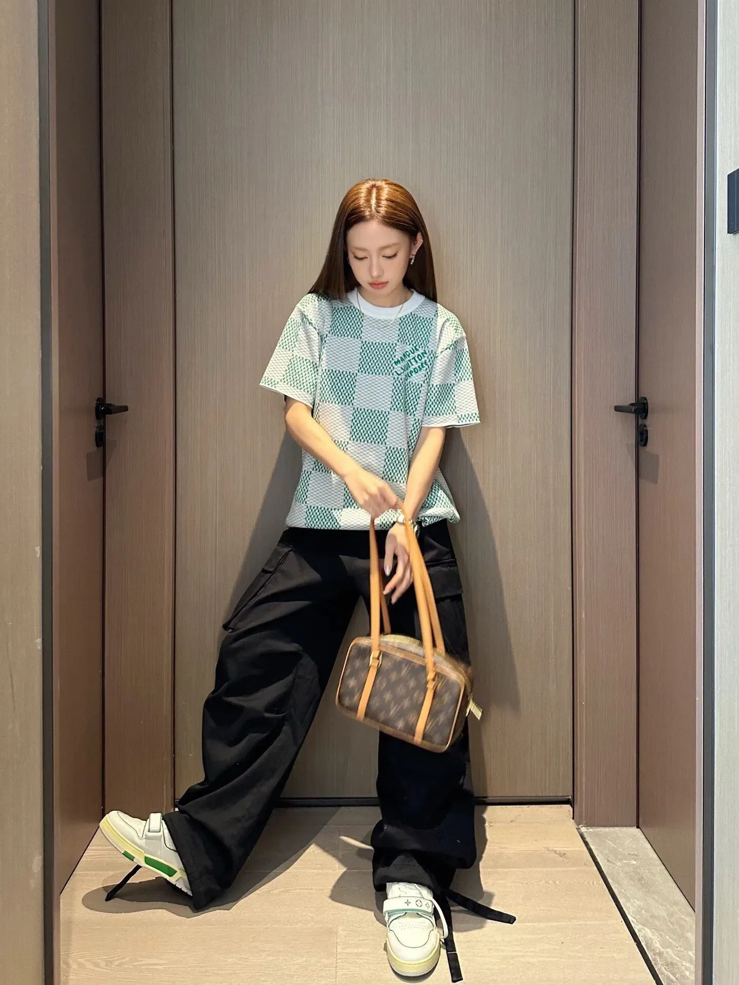 Louis Vuitton/Louis Vuitton checkerboard knitted jacquard short sleeves